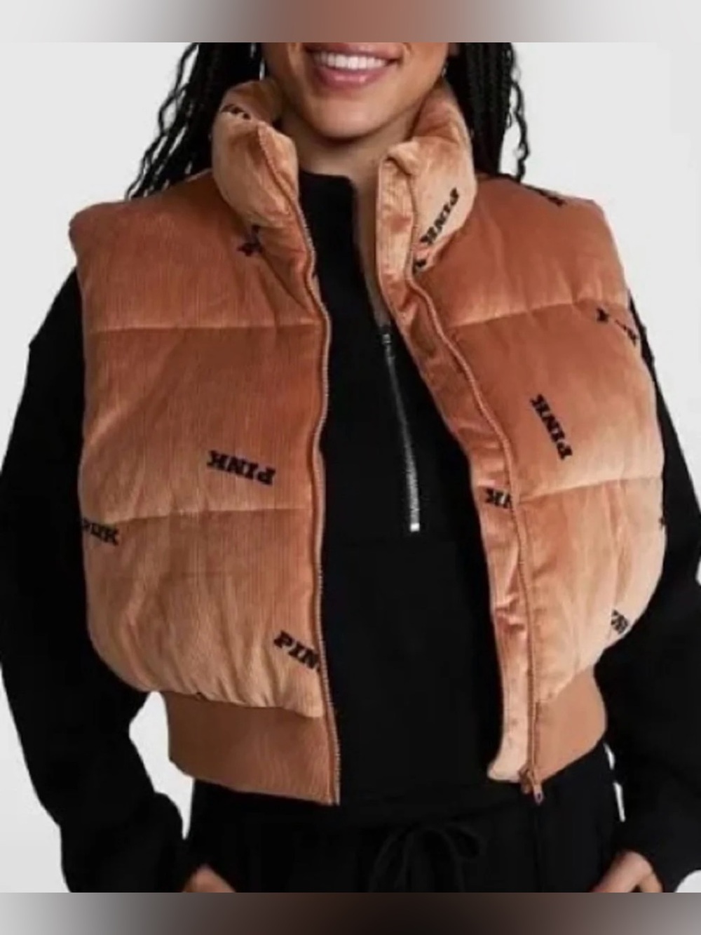 PINK Victoria’s Secret Corduroy Puffer Vest Bundle sized M. NWT Navy and Beige.